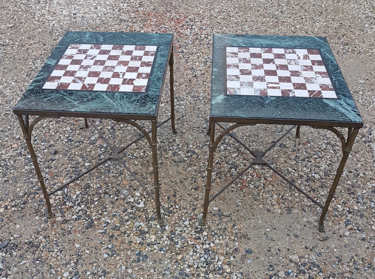 Maison BaguÈs - Paris (1840-) - Pair Of Checkered Coffee Tables, Ca 1950-photo-2