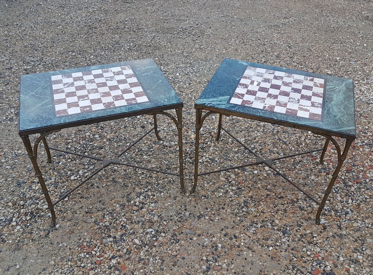Maison BaguÈs - Paris (1840-) - Pair Of Checkered Coffee Tables, Ca 1950