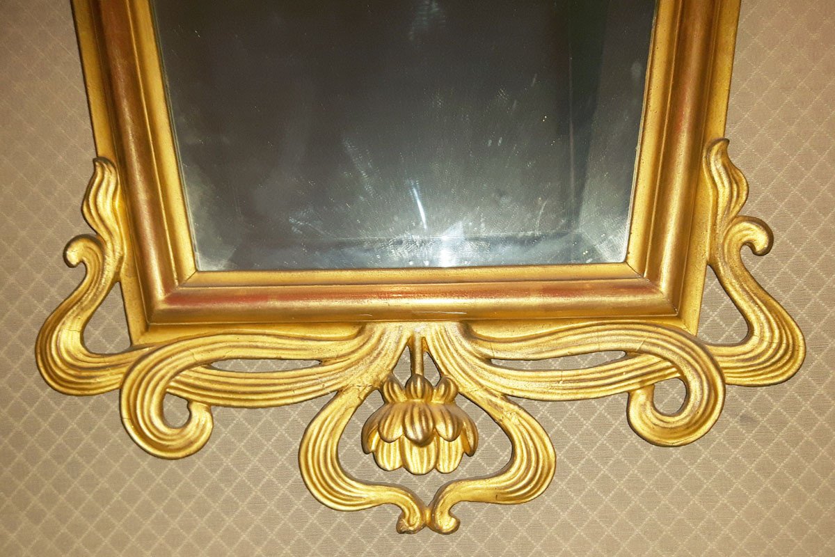 Art Nouveau Mirror In Golden Wood, Ca 1900-photo-2