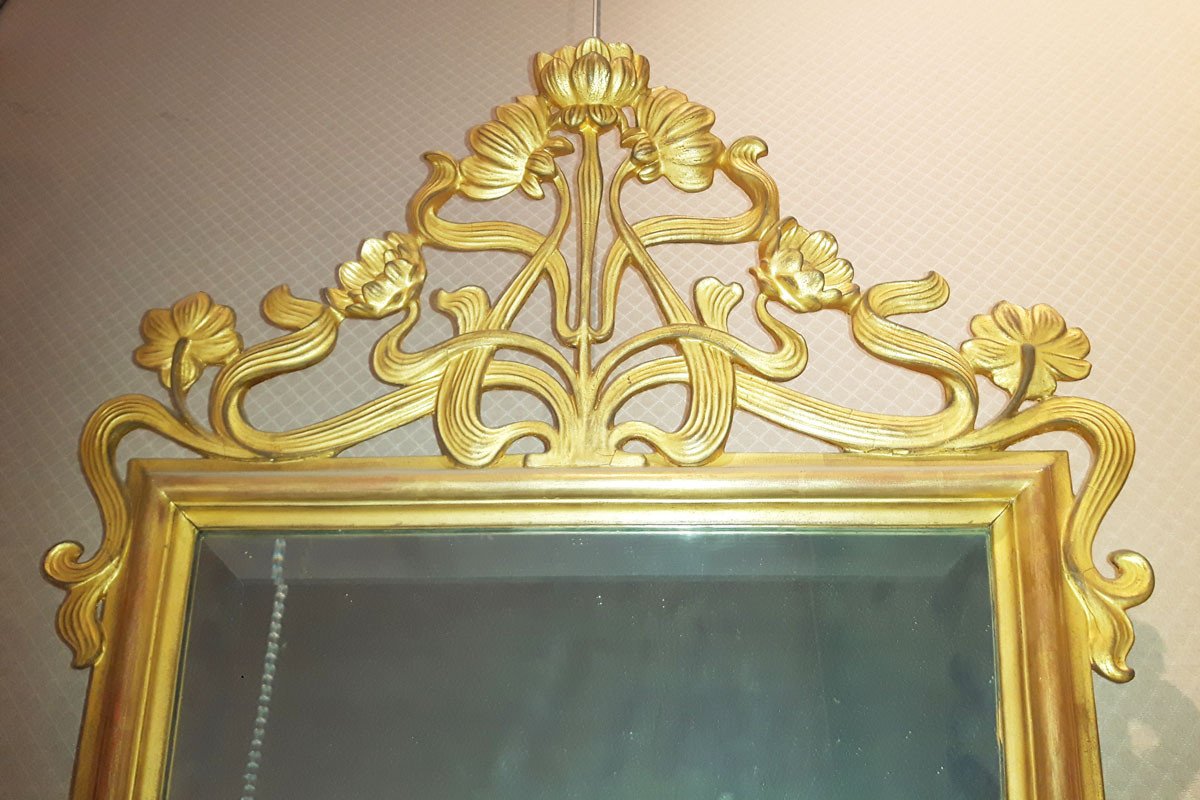 Art Nouveau Mirror In Golden Wood, Ca 1900-photo-3