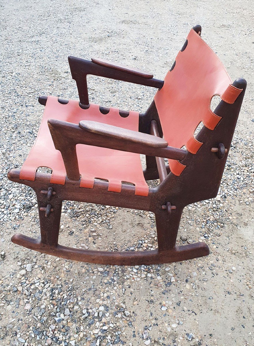 Rocking Chair - Rocking Chair In Mahogany And Leather From 1950-1960-photo-3