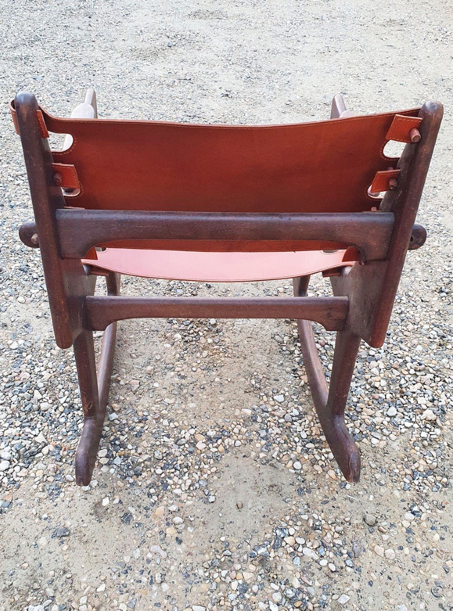 Rocking Chair - Rocking Chair In Mahogany And Leather From 1950-1960-photo-4