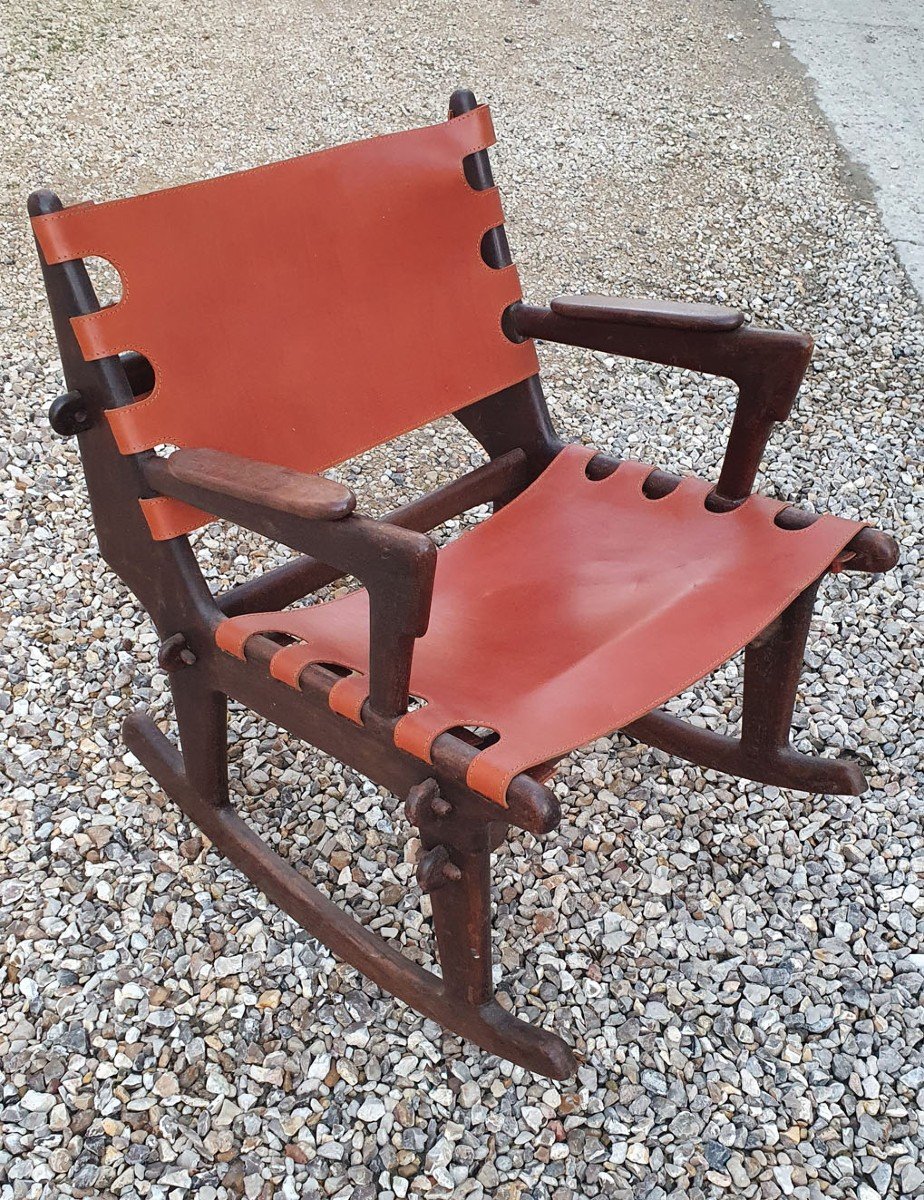 Rocking Chair - Rocking Chair In Mahogany And Leather From 1950-1960-photo-1