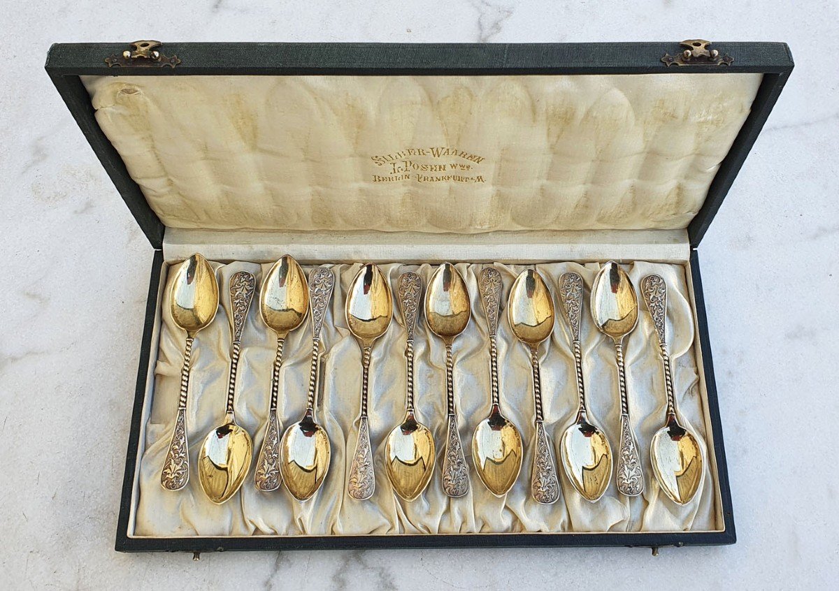 Orfèvrerie L.posen Silber Warren - Vermeil Dessert Spoon Set-photo-2