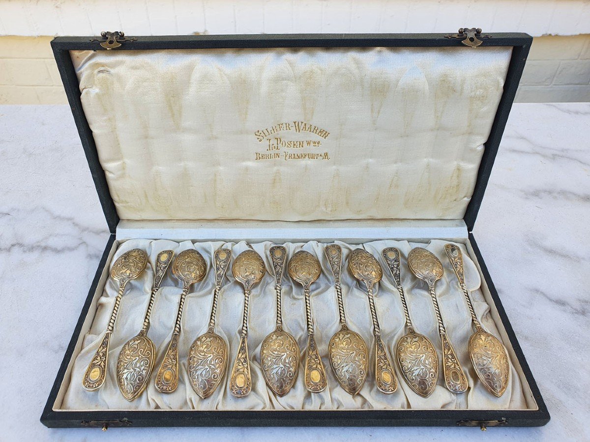 Orfèvrerie L.posen Silber Warren - Vermeil Dessert Spoon Set-photo-3