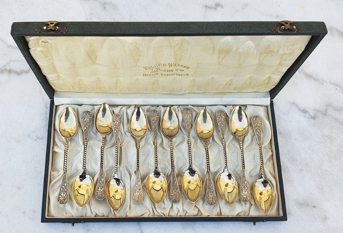 Orfèvrerie L.posen Silber Warren - Vermeil Dessert Spoon Set-photo-2