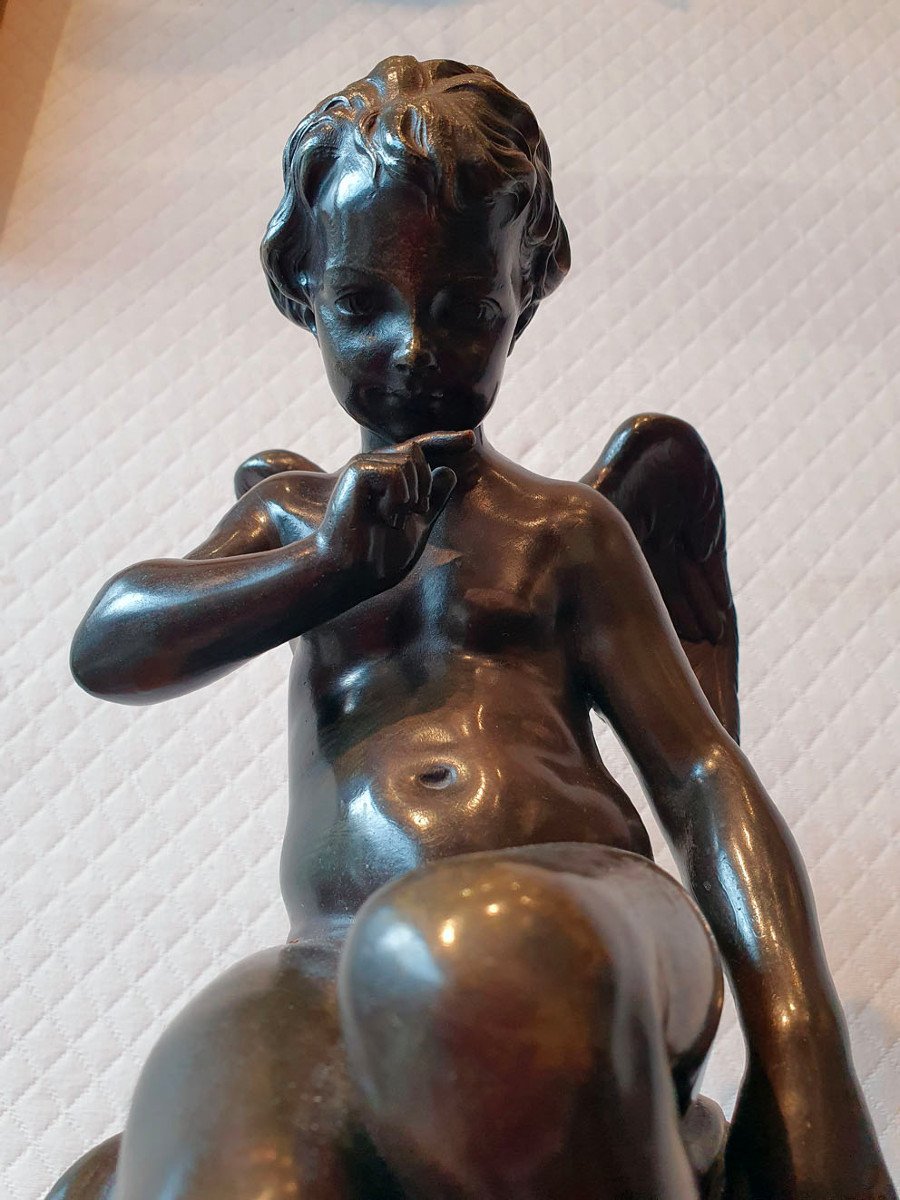 D'après Etienne Maurice FALCONET  (1716-1791) - BRONZE " L'AMOUR MENAÇANT ", fin XIXème siècle.-photo-6