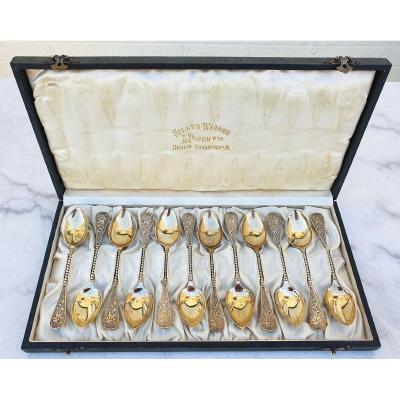 Orfèvrerie L.posen Silber Warren - Vermeil Dessert Spoon Set