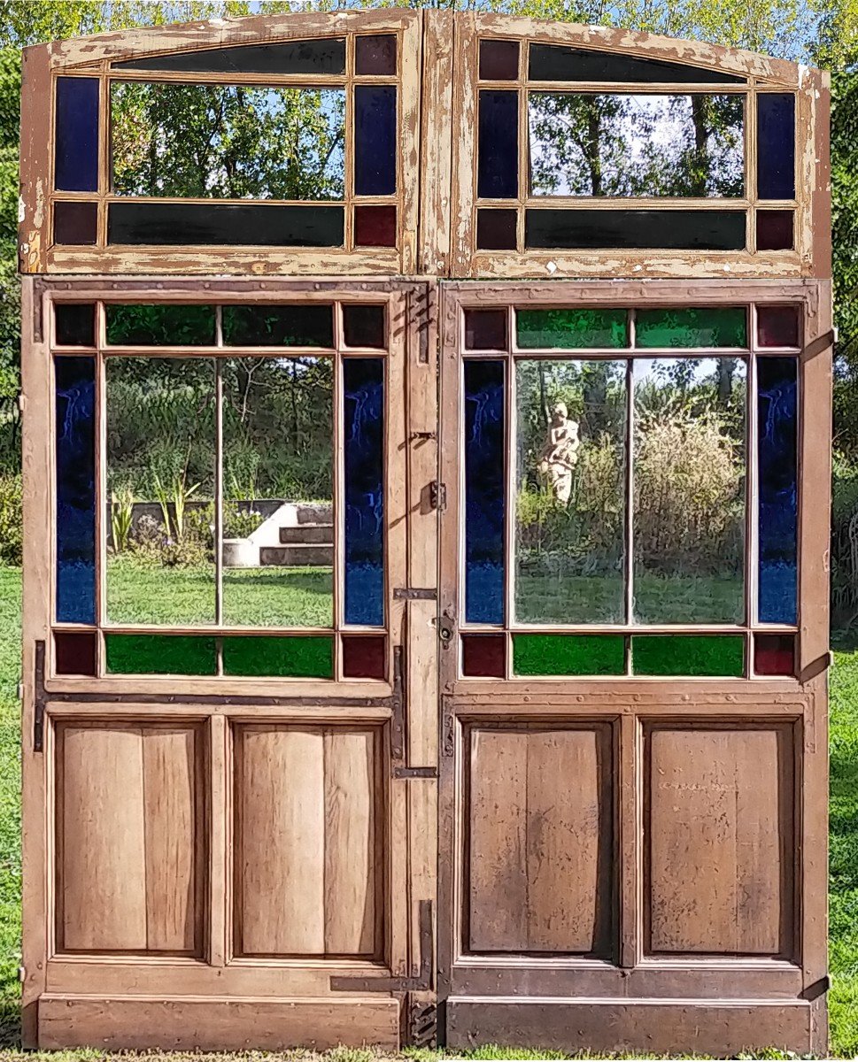 Double Porte Vitrée Ancienne XIXème Pour Atelier Loft Baie Ouverture Pignon Orangerie Portes