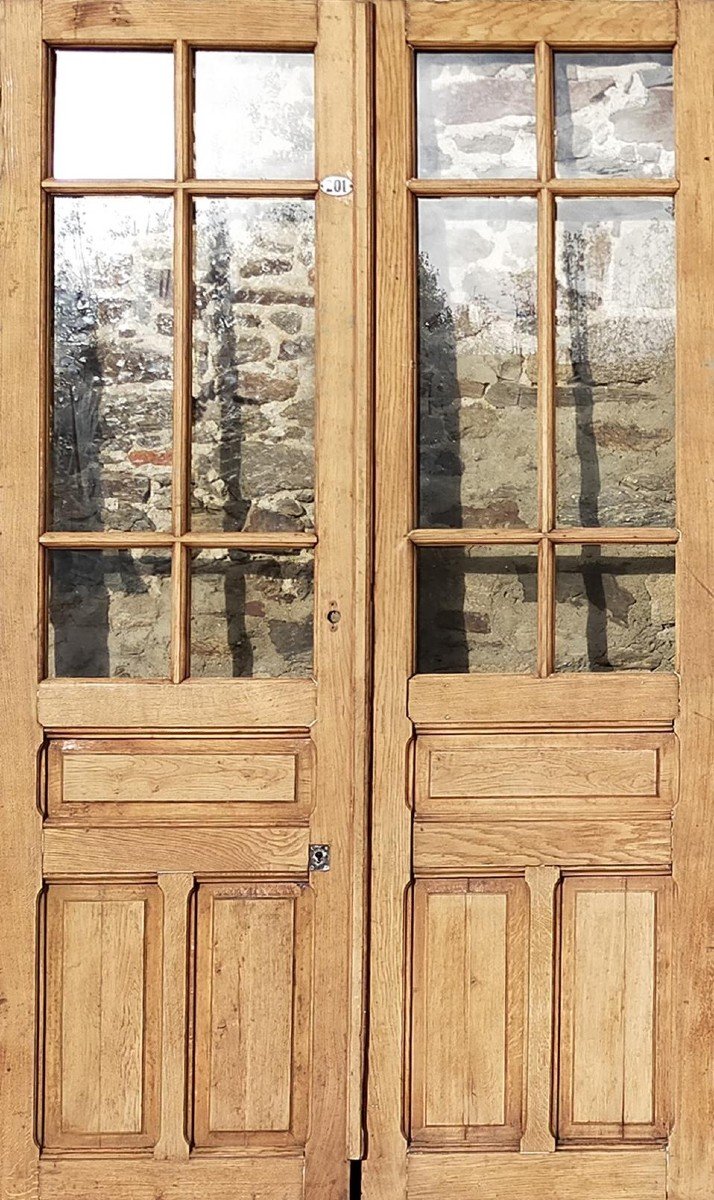 Q̵u̵a̵t̵r̵e̵ Une Double Porte Ancienne Vitrée Chêne époque XIXème Vitrée Atelier Orangerie Porte-photo-2