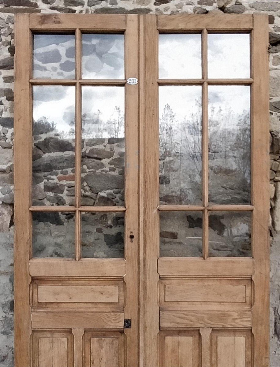 Q̵u̵a̵t̵r̵e̵ Une Double Porte Ancienne Vitrée Chêne époque XIXème Vitrée Atelier Orangerie Porte-photo-1