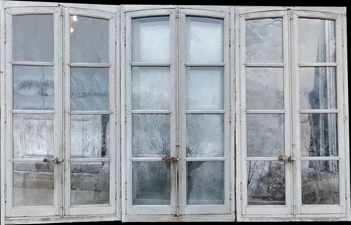 Six Fenêtres Anciennes Cintrées XIXème Pour Meubles Vitrines Bibliothèque Porte no1