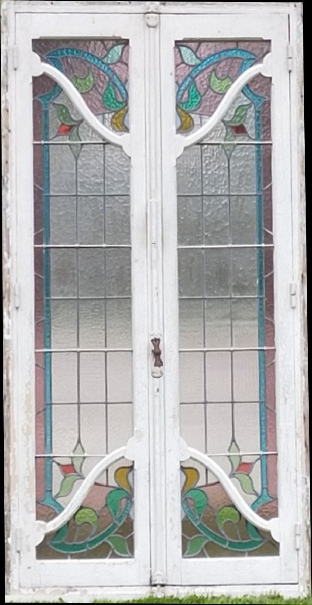 Fenêtre Ancienne Superbe Vitrail Période Art Nouveau Porte Vitraux