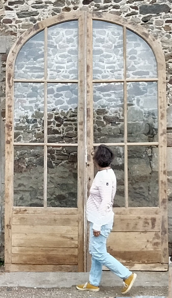 Trois Grandes ( 328 Cm) Et Larges (202 Cm) Portes Fenêtres d'Orangerie Anciennes en chêne Atelier Loft Déco Magasin-photo-2