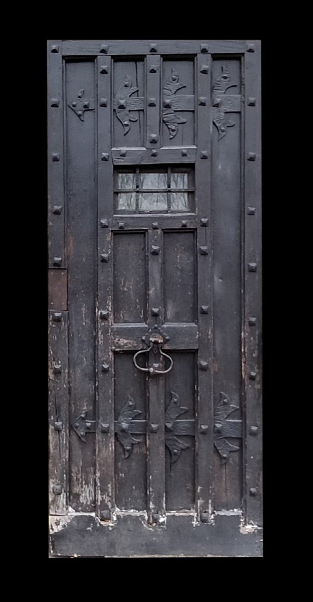 Porte d'Entrée Ancienne En Chêne Et Ses Ferronneries