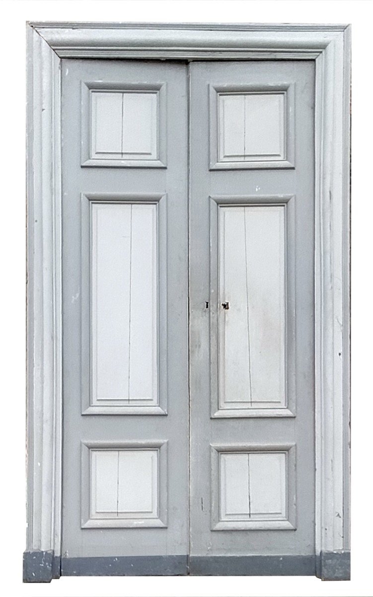 Double Porte d'époque XVIIIème Moulure Grand Cadre Complète Cadre Et Ferronneries Boiserie