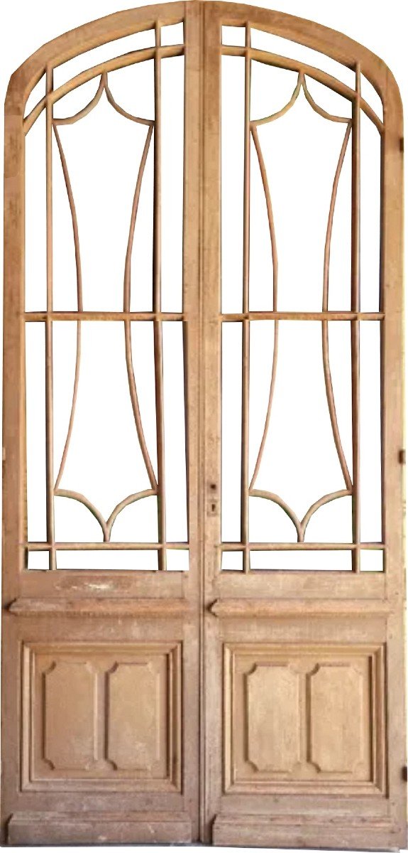 Rare Double Porte Ancienne Style Majorelle Prestigieux Boiserie Au Charme Perpétuel 