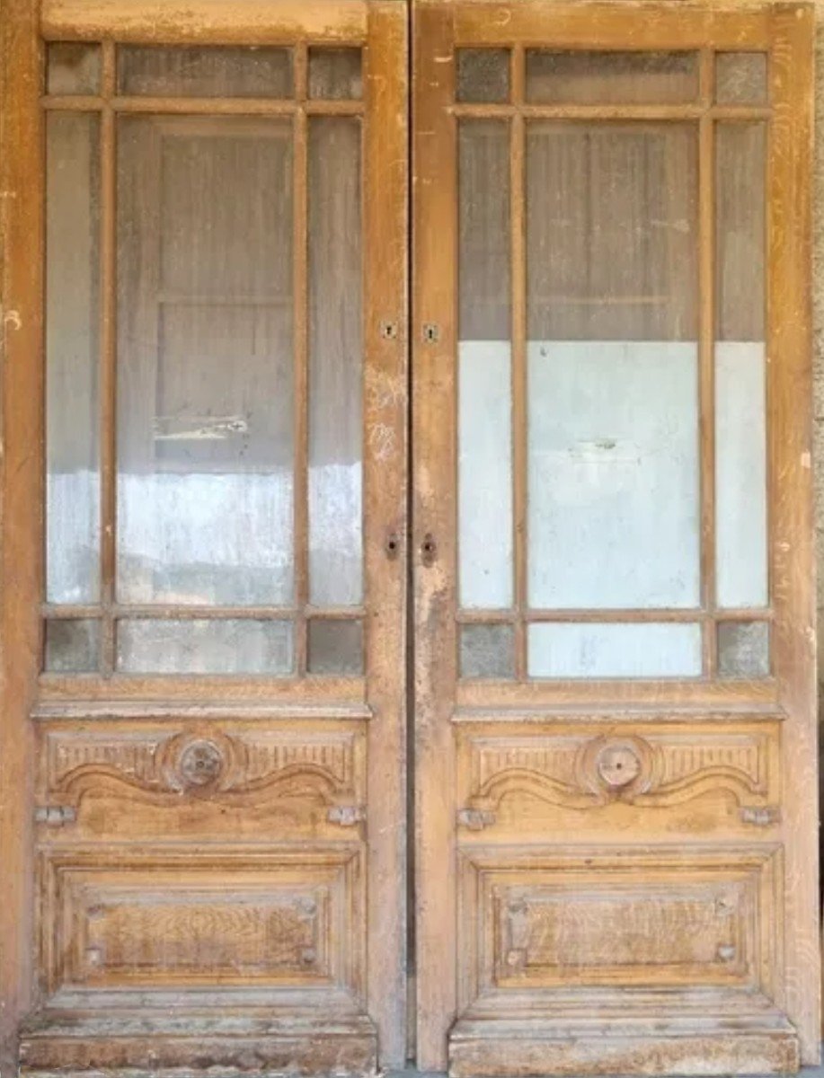Three Old 19th Century Identical Glass Doors 234x90 Cm Old Shop Doors-photo-2