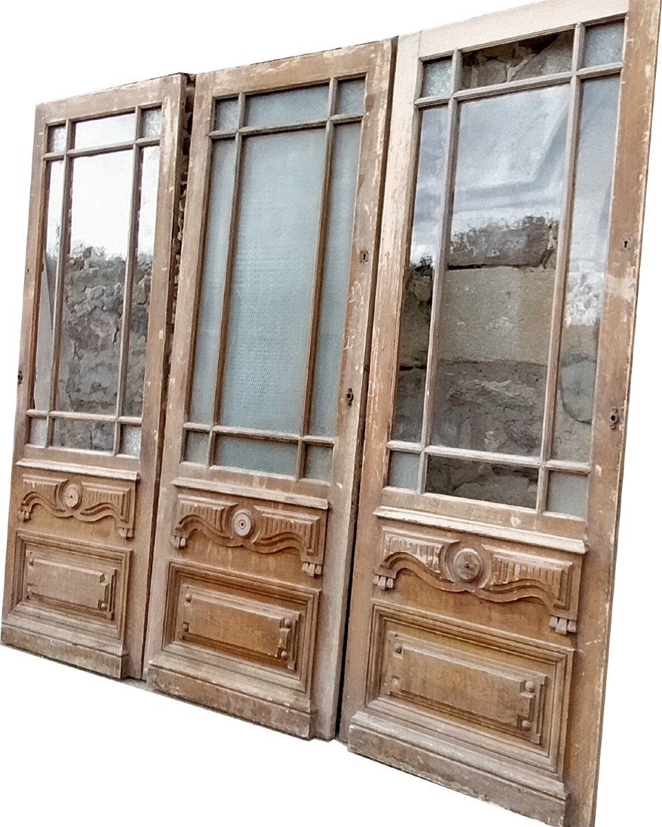 Three Old 19th Century Identical Glass Doors 234x90 Cm Old Shop Doors-photo-4