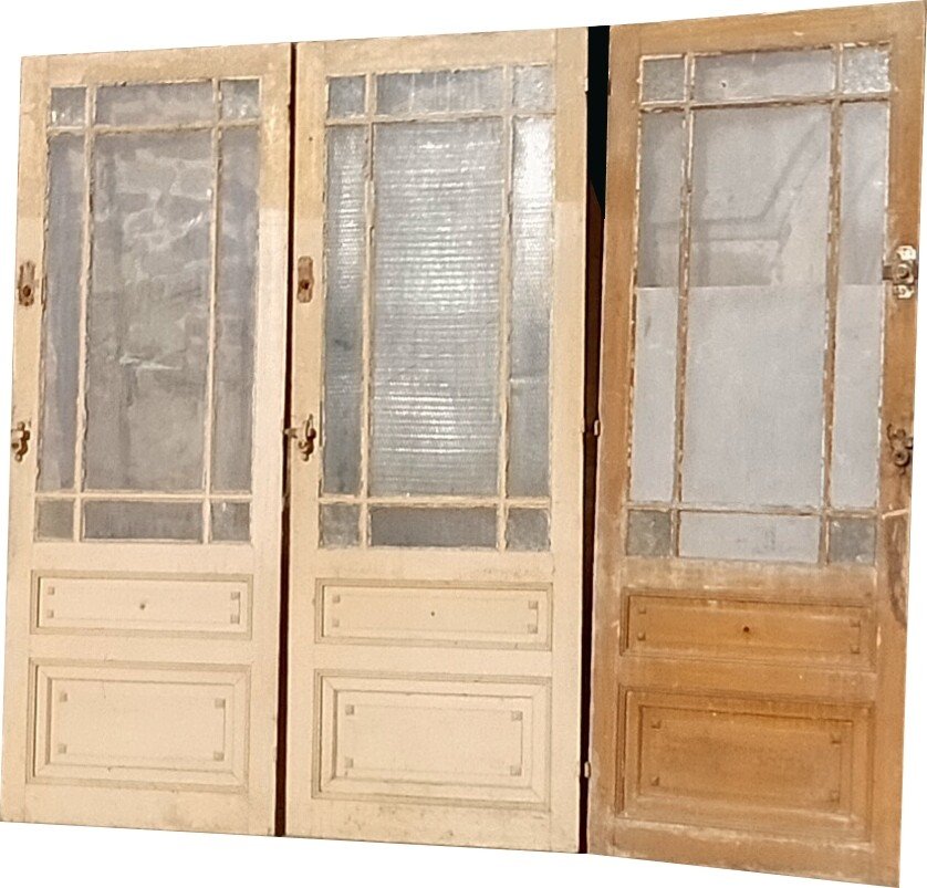 Three Old 19th Century Identical Glass Doors 234x90 Cm Old Shop Doors-photo-2