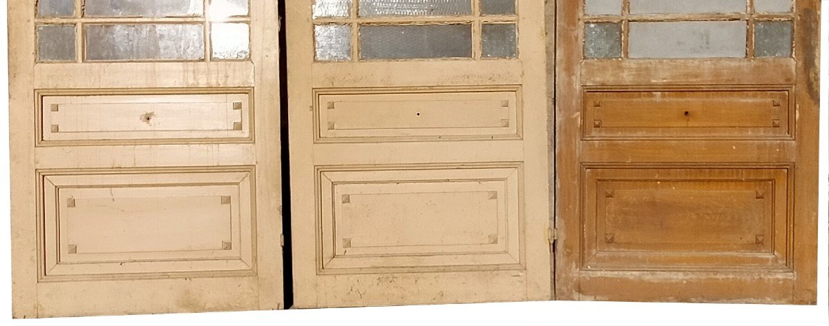 Three Old 19th Century Identical Glass Doors 234x90 Cm Old Shop Doors-photo-3