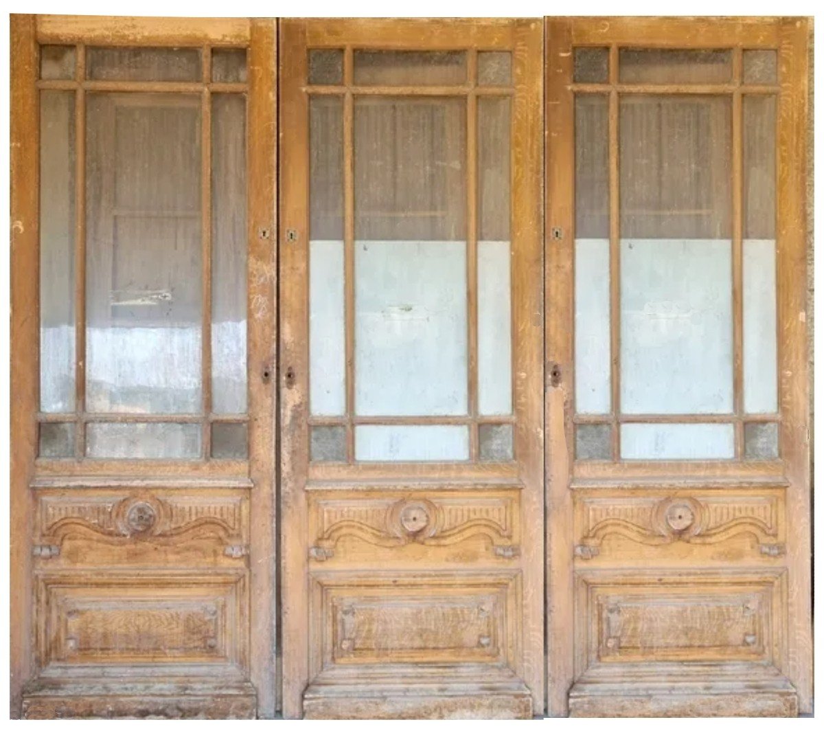 Three Old 19th Century Identical Glass Doors 234x90 Cm Old Shop Doors