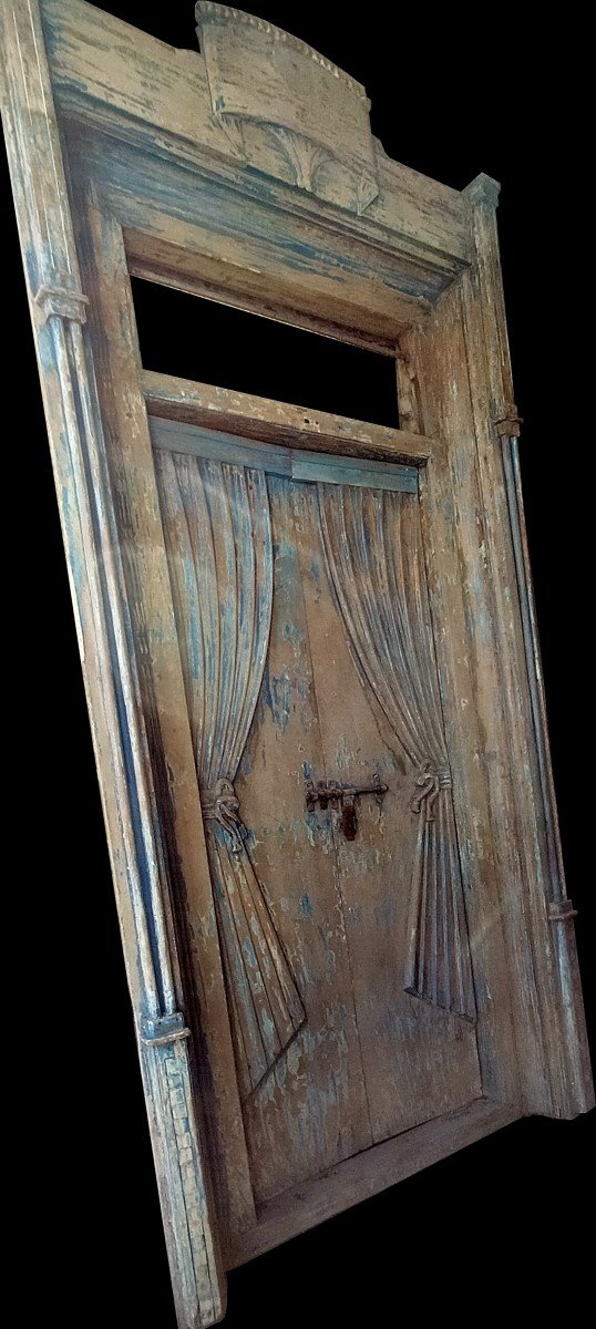 Porte Ancienne Drapée Superbe Patine En Très Bon état Boiserie Onirique-photo-3