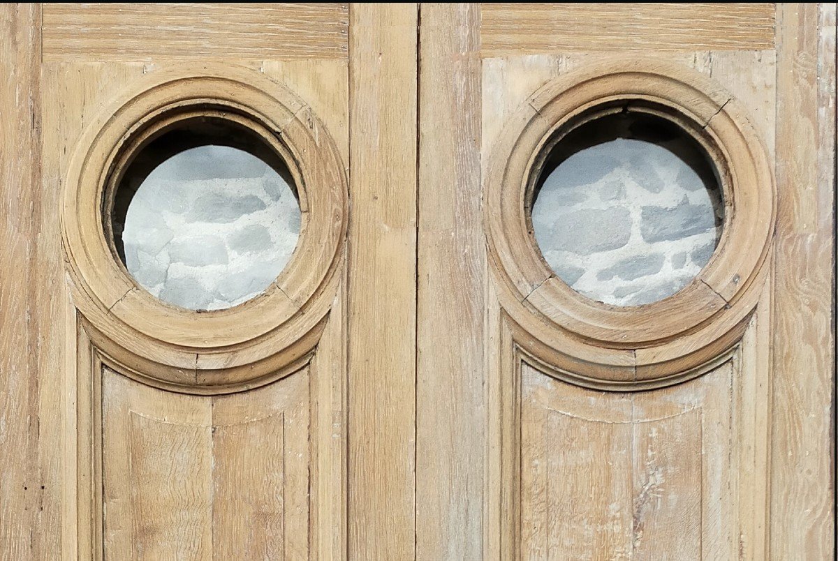 Large Old Double Entrance Door In Oak Haussmann Period Oeil De Boeuf-photo-3