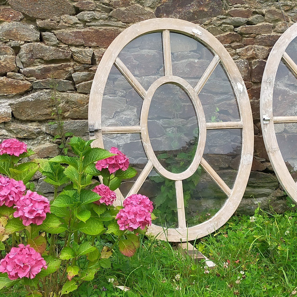 Rare Pair Of Bull's Eyes In Oak Large Format 124x94 Cm Old Woodwork Door-photo-2