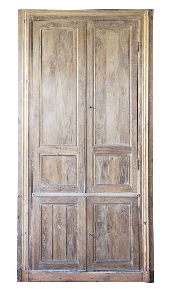 An Antique Double Cupboard Door In Noble Wood With Their Facade Woodwork Frame