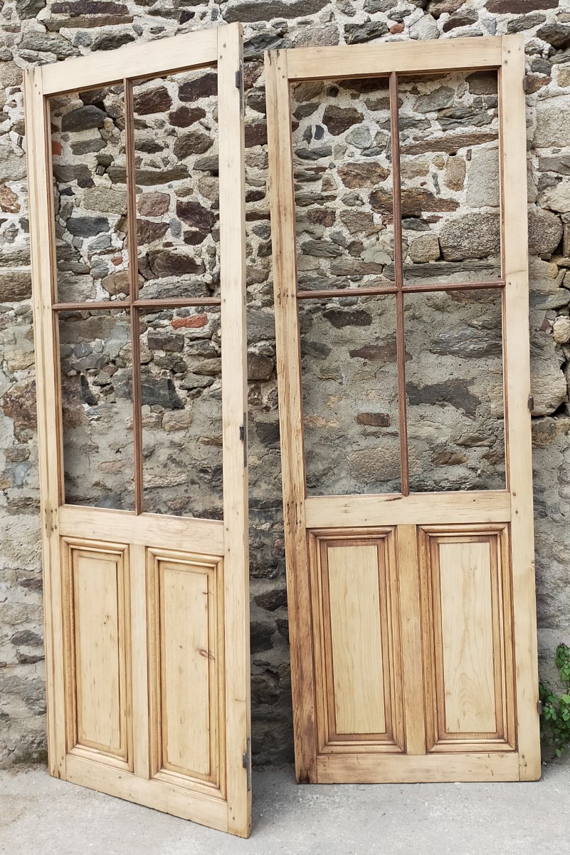 2  Portes Vitrées Anciennes à 4 Carreaux -photo-2