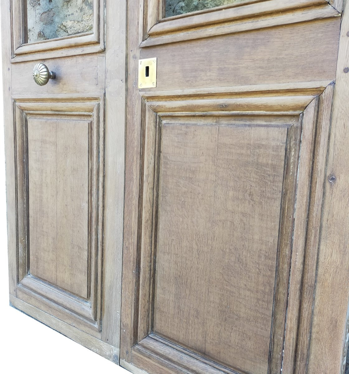 Double porte vitrée ancienne 2 grands carreaux époque 1880 en chêne-photo-3