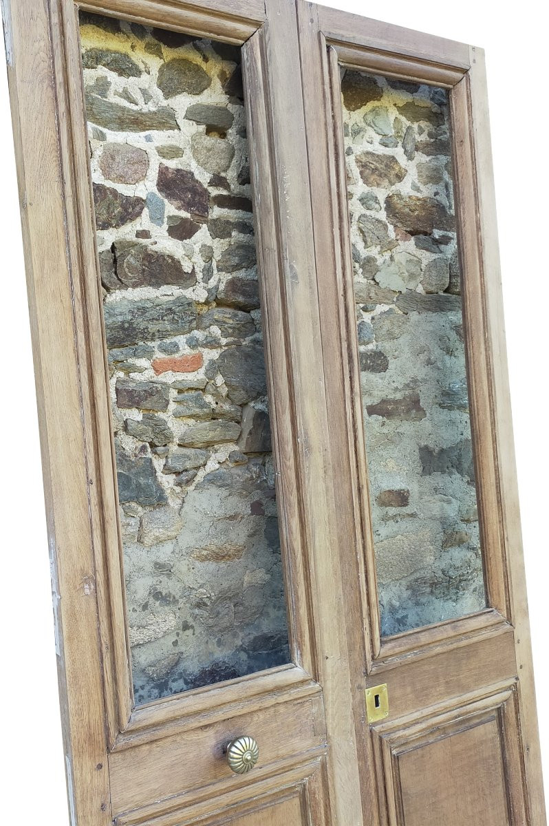 Double porte vitrée ancienne 2 grands carreaux époque 1880 en chêne-photo-4
