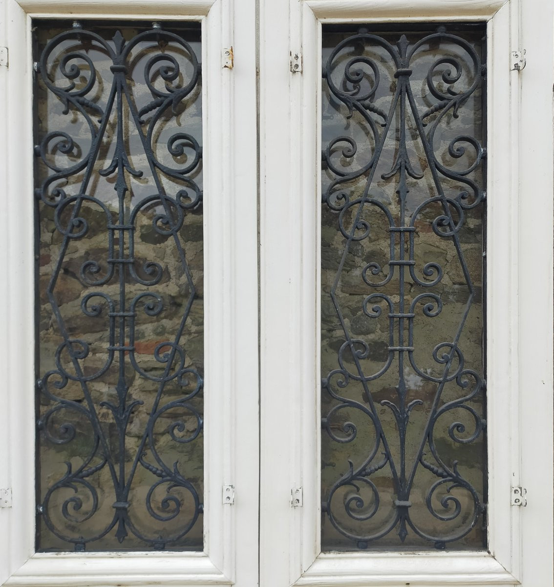 Antique Double Glass Entrance Door With Wrought Iron Grilles-photo-4