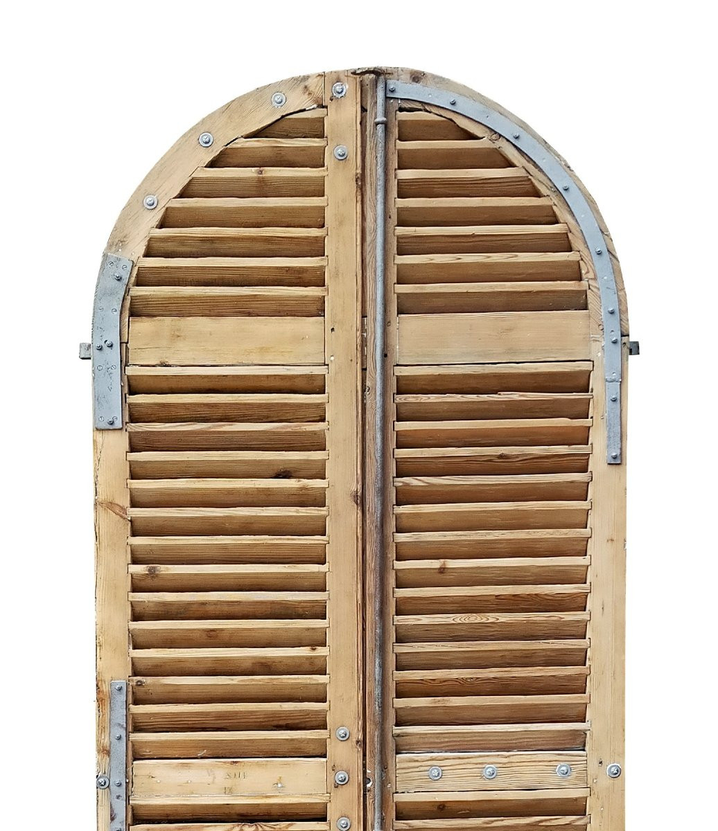 Paire de Volet Persiennes Cintrées Anciennes 219x100 cm Fenêtres Portes-photo-4