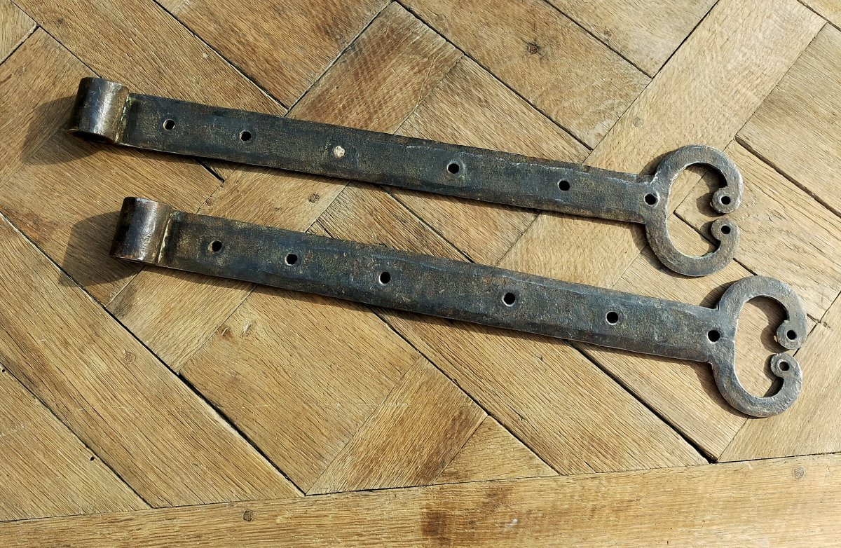 7 paires de pentures anciennes XVIIIème en fer forgé pour volets ou portes-photo-2