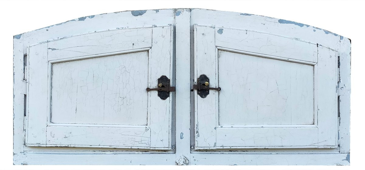Antique 19th Century Arched Oak Transom With Interior Bull's-eye Shutters And Doors Ref B-photo-2