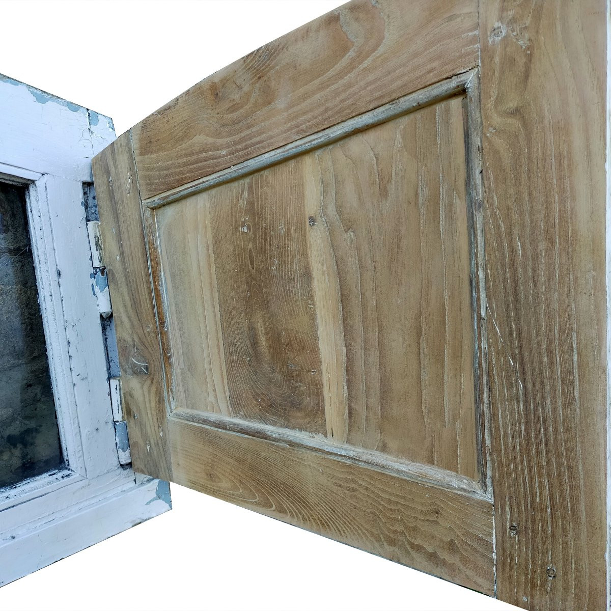 Antique 19th Century Arched Oak Transom With Interior Bull's-eye Shutters And Doors Ref B-photo-4