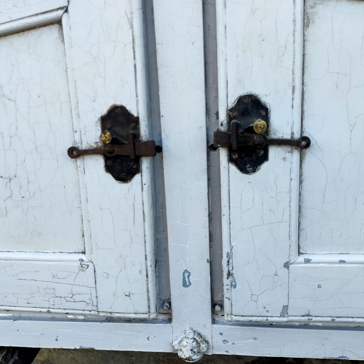 Antique 19th Century Arched Oak Transom With Interior Bull's-eye Shutters And Doors Ref B-photo-1