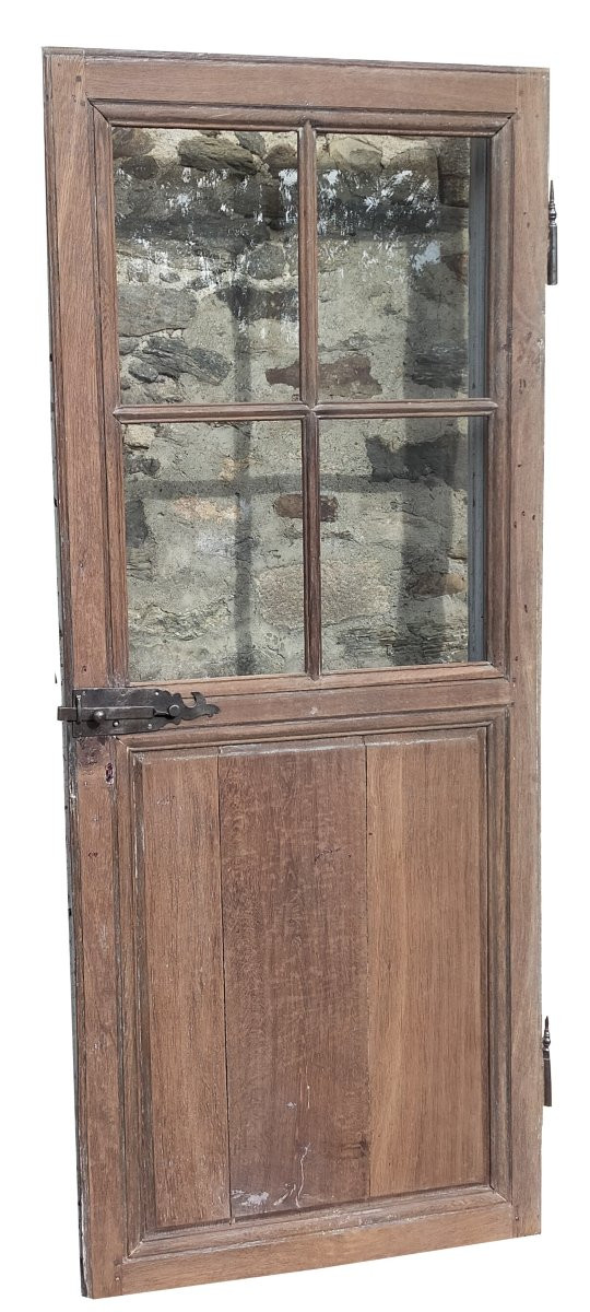 Antique 4-pane Glass Door From The 18th Century And Its Ironwork And Woodwork-photo-2