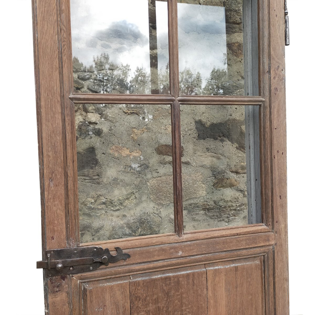 Antique 4-pane Glass Door From The 18th Century And Its Ironwork And Woodwork-photo-3