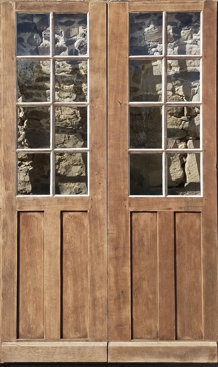 Double Glazed Door, Old Replica From The 18th Century In Oak-photo-2