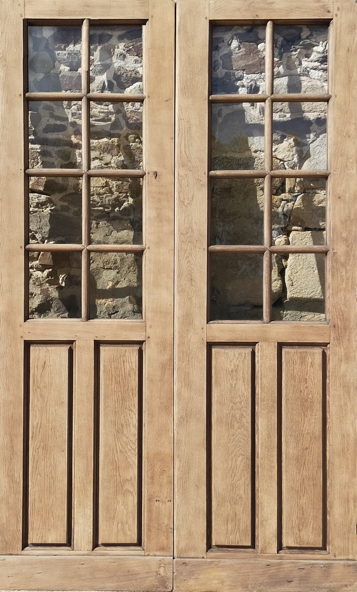 Double Glazed Door, Old Replica From The 18th Century In Oak