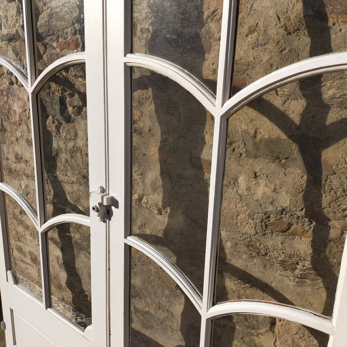 Antique Art Deco Style Double Glass Door In Oak-photo-4