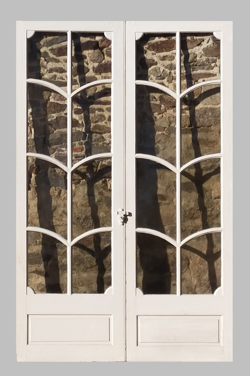 Antique Art Deco Style Double Glass Door In Oak