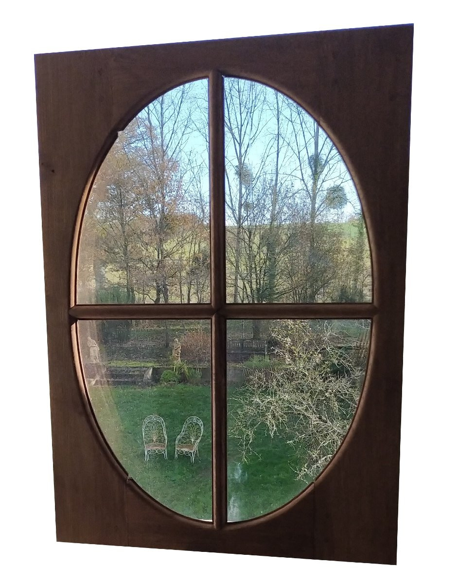Two Large Oak Bullseye Windows In Very Good Condition, Transom Window-photo-3