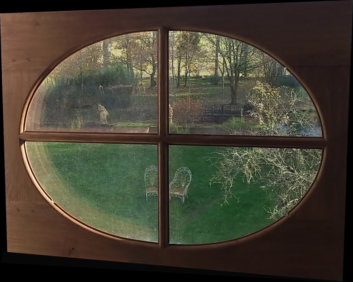 Two Large Oak Bullseye Windows In Very Good Condition, Transom Window-photo-4