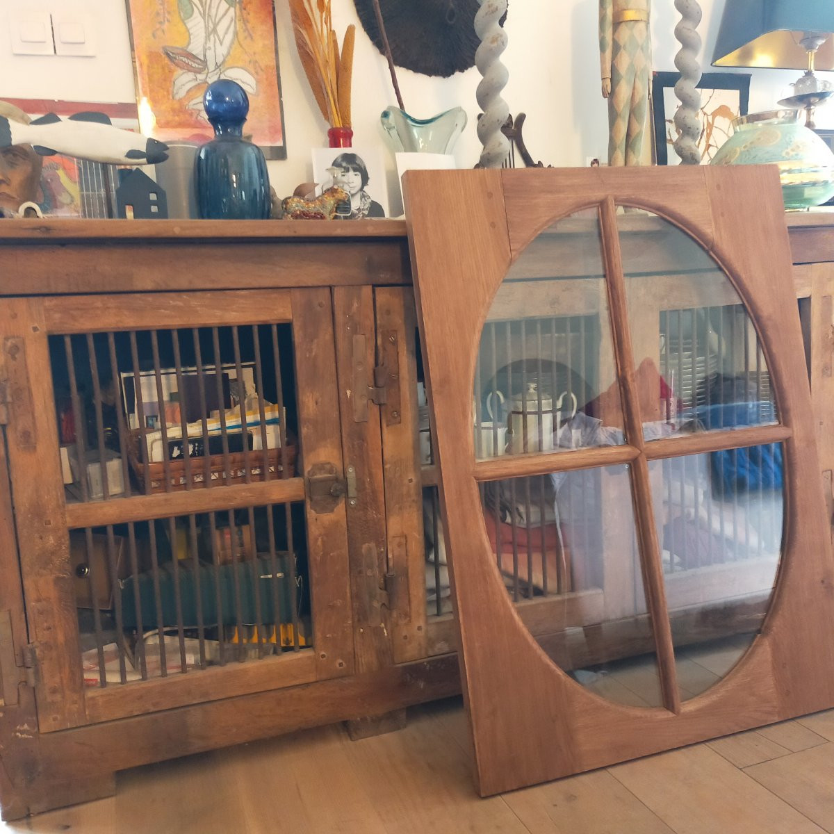 Two Large Oak Bullseye Windows In Very Good Condition, Transom Window-photo-3