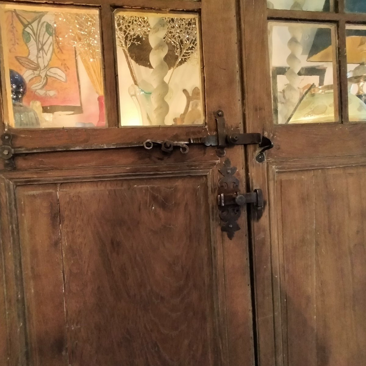 Double porte vitrée ancienne d'époque XVIIIème en chêne avec ses ferronneries d'origine 1/4-photo-4