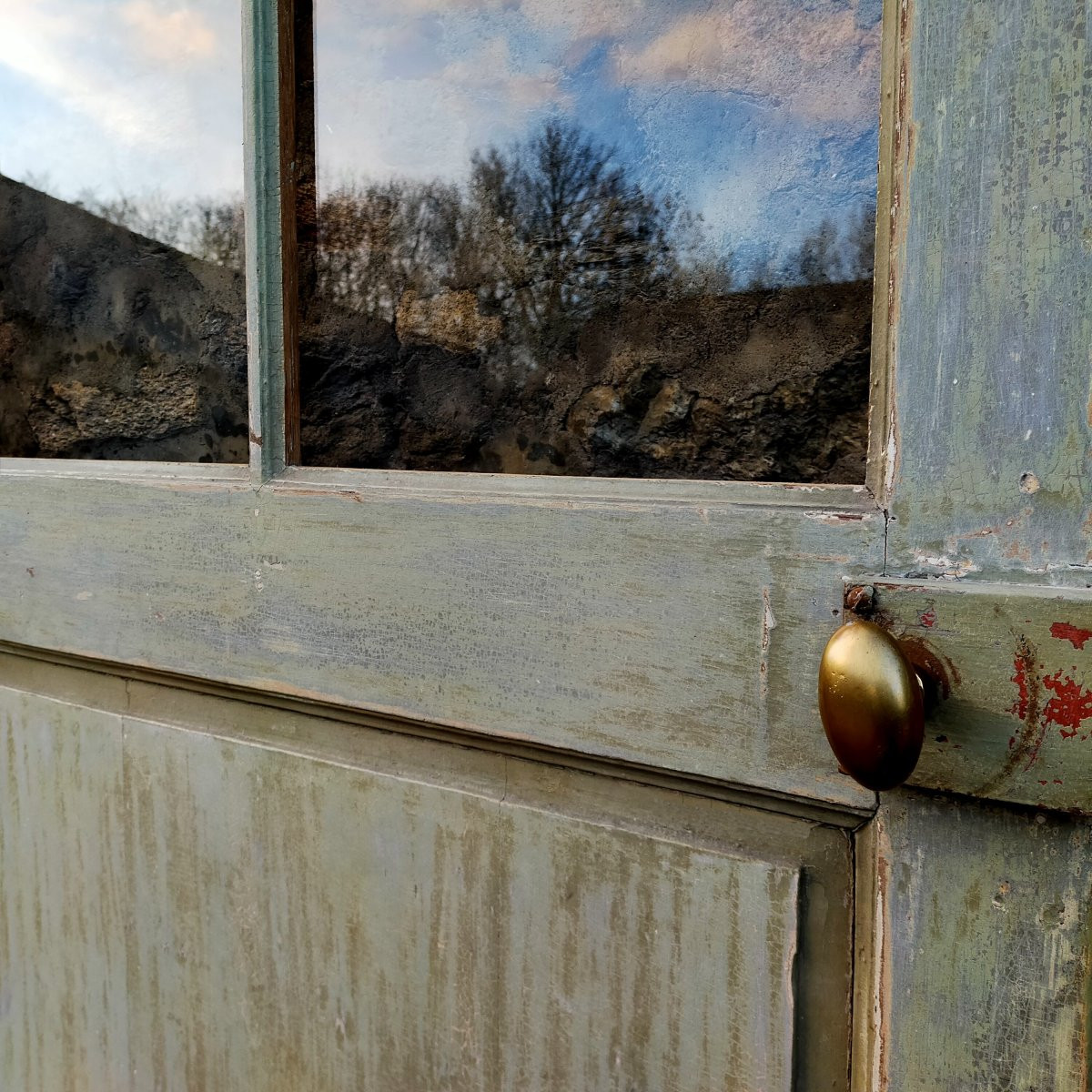 Porte vitrée ancienne en chêne Epoque XVIIIème - 4 carreaux - 1/2-photo-2